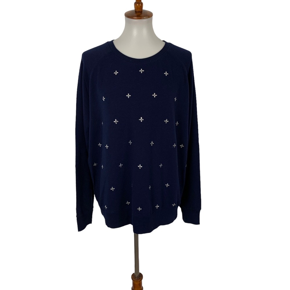 Kersh Navy Embellished Sweater XXL Star Print Cozy Winter Knit Pullover‎